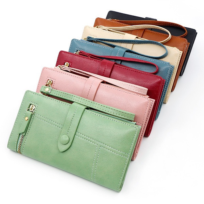 现货新款女士长款清新甜美钱包搭扣拉链时尚百搭多卡位零钱包钱夹