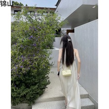 挂脖网纱吊带连衣裙女温柔风海边度假仙女长裙