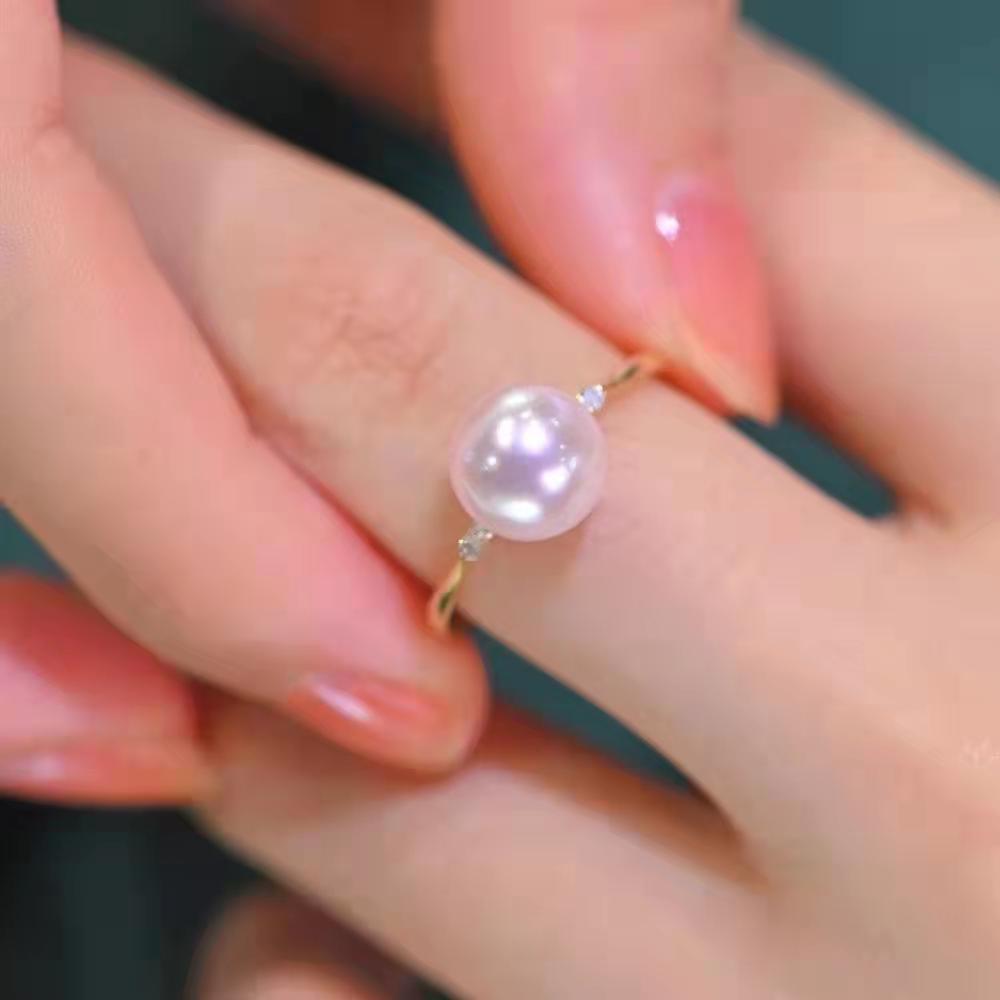 轻奢气质极光奥地利一颗珍珠戒指简约小众设计食指素圈ins高级感