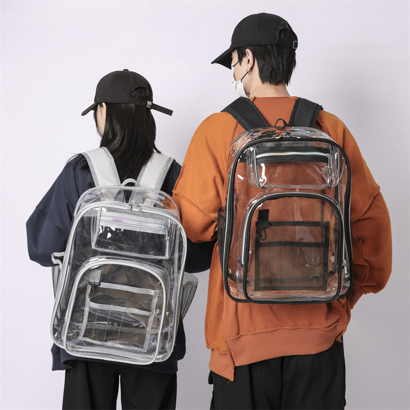 Cross-Border Transparent Backpack Men's Summer Large Capacity PVC Plastic Jelly Swimming Trip Backpack Waterproof Schoolbag Fashion