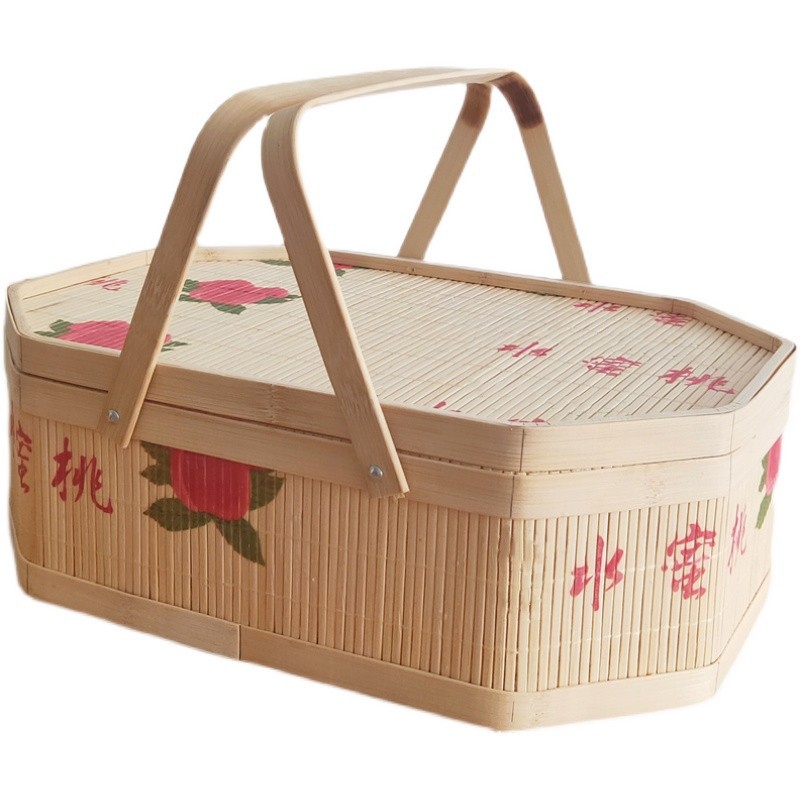 竹编阳山奉化水蜜桃子礼品盒竹篮包装水果礼盒八角形竹篮现货批发