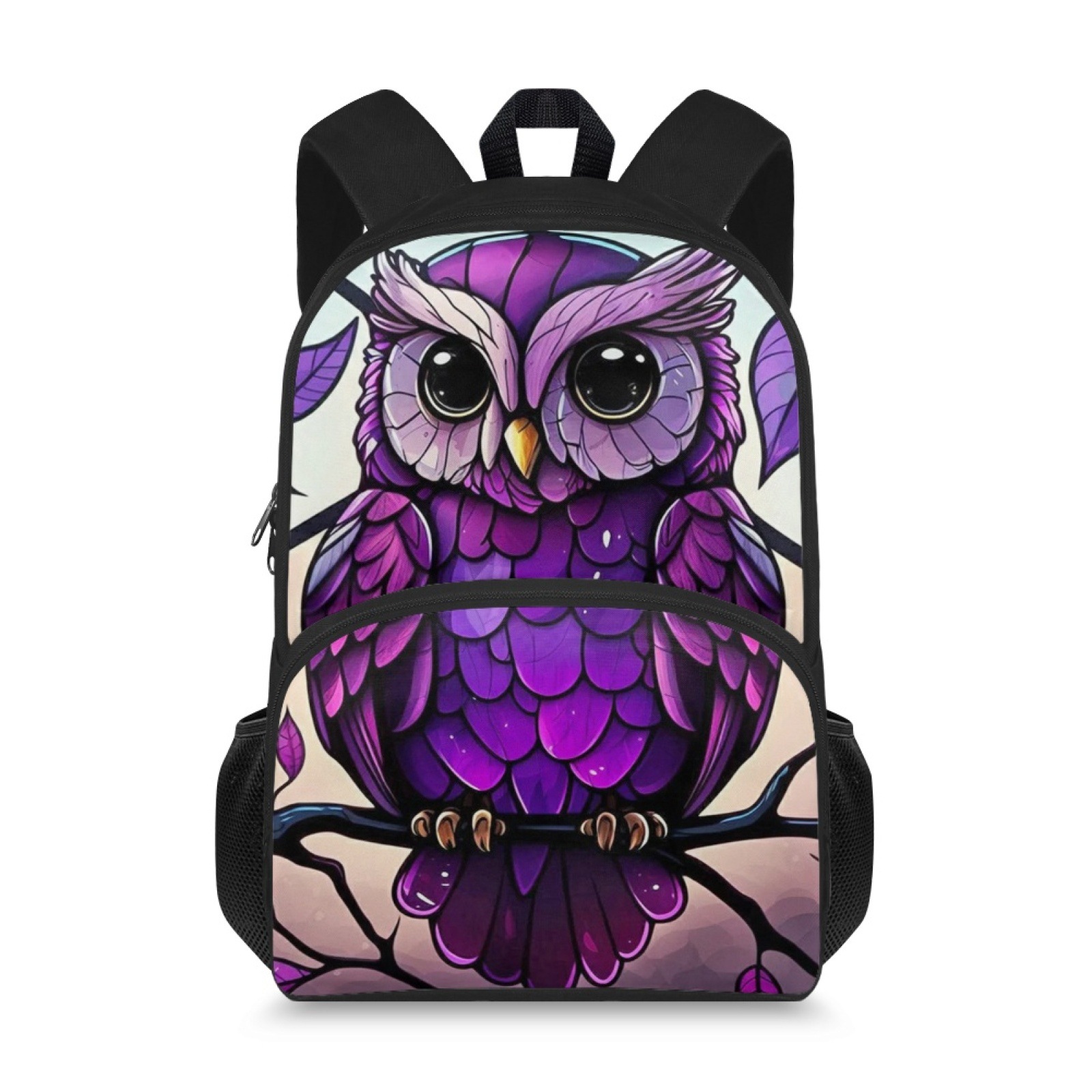 跨境货源学生校园大容量背包创意紫色猫头鹰印花运动出行包来图印