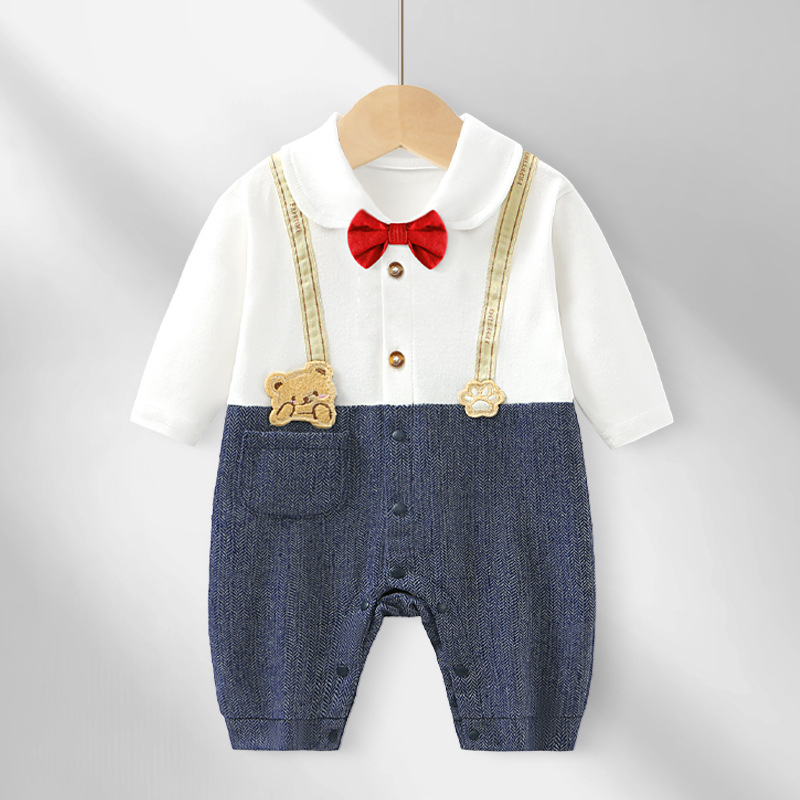 婴儿衣服春装男宝宝连体衣新生儿满月百天抓周岁礼服绅士套装哈衣