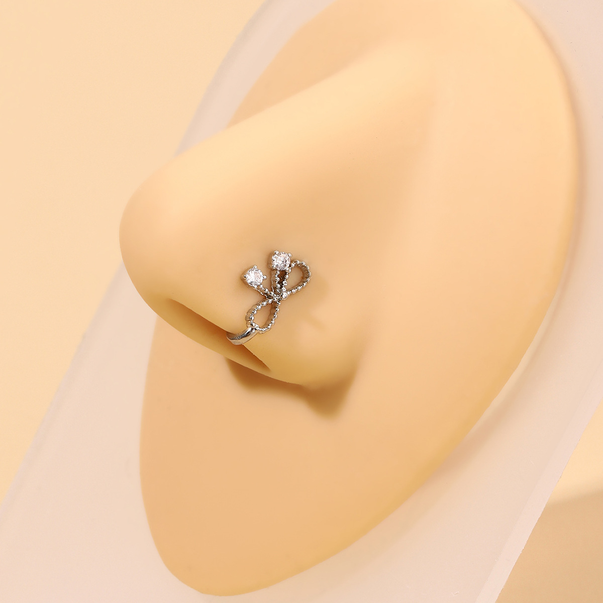 鼻环蝴蝶结欧美跨境电商白金鼻夹鼻钉穿刺简约批发铜镶锆石镀金