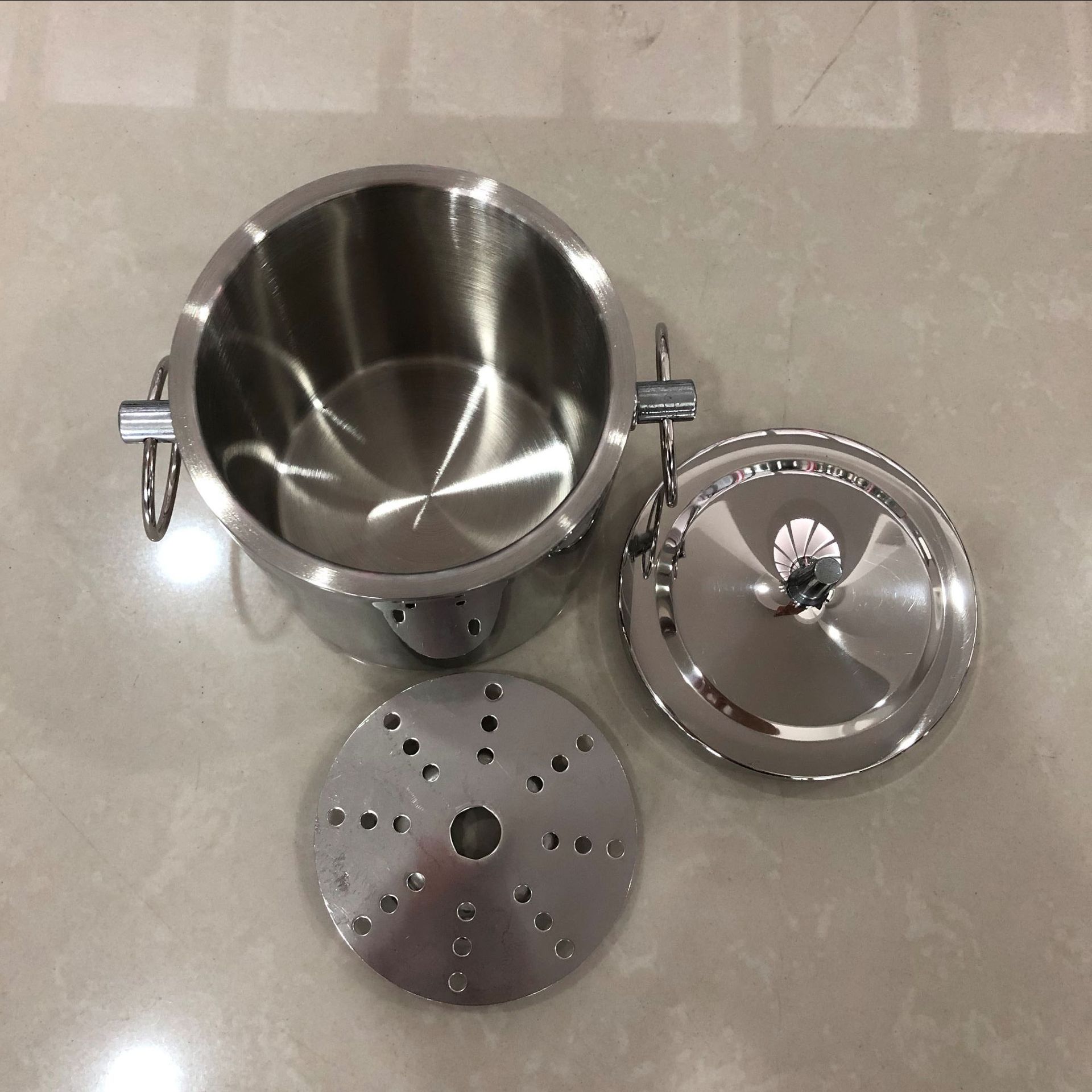 不锈钢冰桶 手提直型双层保温冰粒桶 双环带盖镜面亮光直筒金属桶