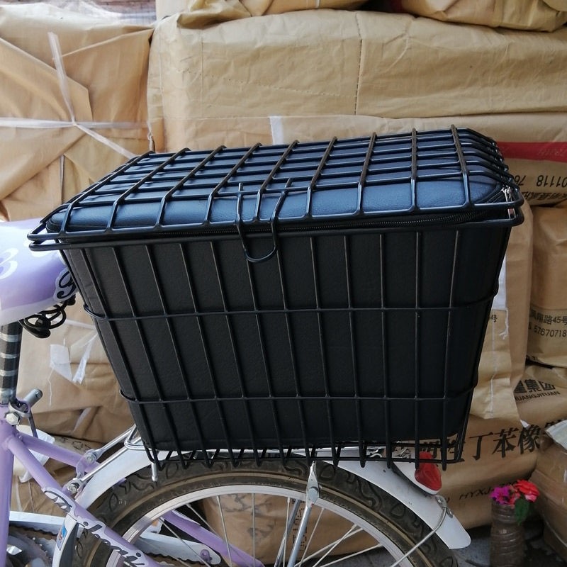 自行车后座架置物筐山地车大容量后置篮子带盖加粗车筐前置不锈钢