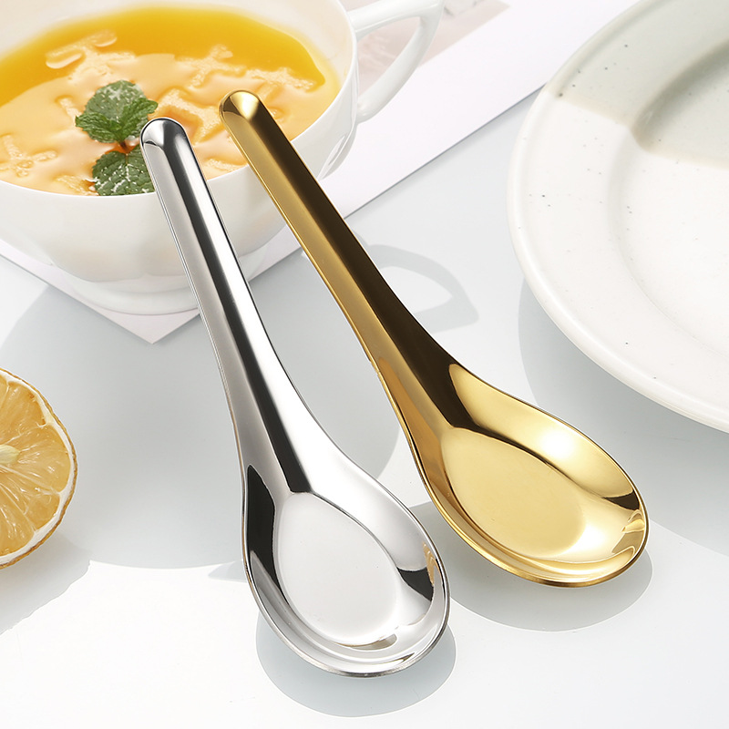 304 Stainless Steel Spoon Chinese Spoon Household Flat Spoon Golden Soup Spoon Student Canteen Eating Spoon