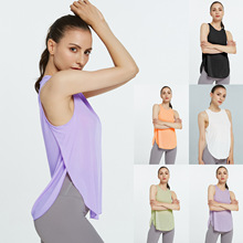 欧美新款春夏新款纯色宽松瑜伽背心罩衫套头速干健身运动上衣女士