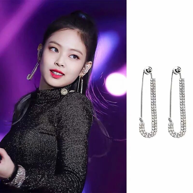 blink 粉墨金智妮jennie 同款水钻耳环女生个性闪亮别针耳饰