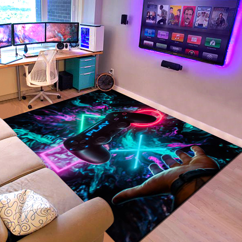 亚马逊游戏机童年地毯3d电玩手柄游戏厅卧室房间装饰地毯跨境批发