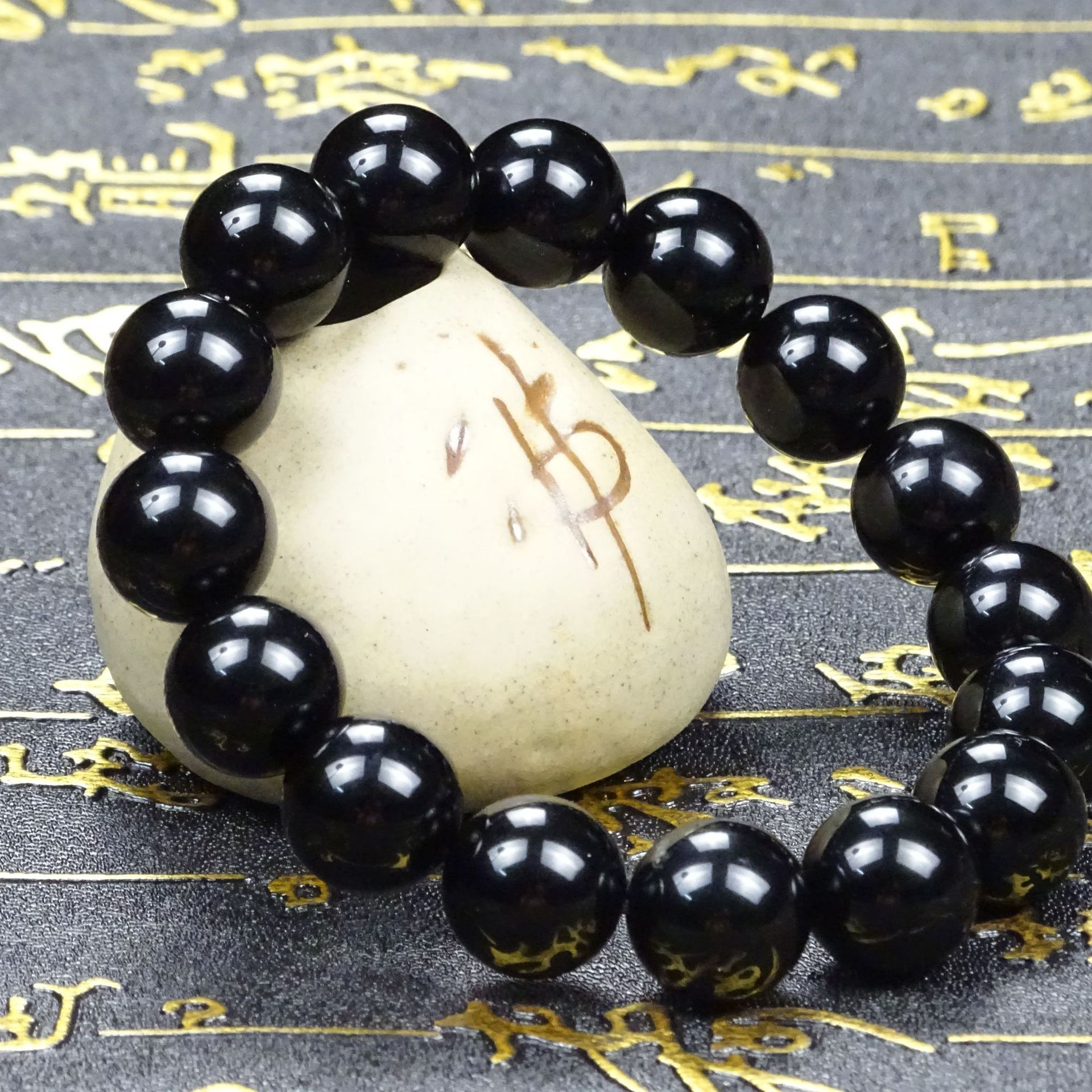 厂家直供天然乌金黑曜石手链男手串女黑曜石佛珠情侣款水晶饰品
