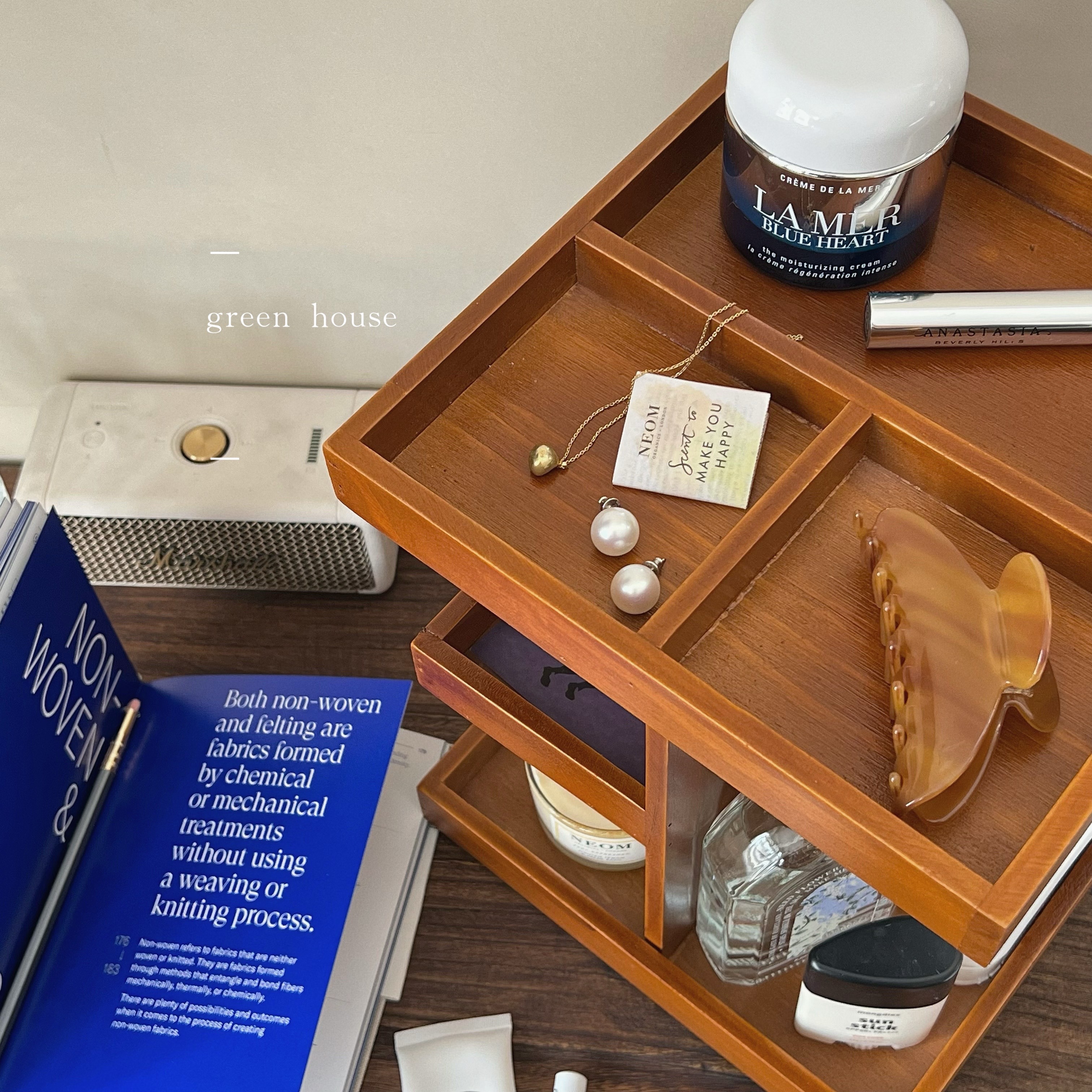 5z4cgreen house * 复古木质360度旋转收纳柜化妆品整理桌面置物