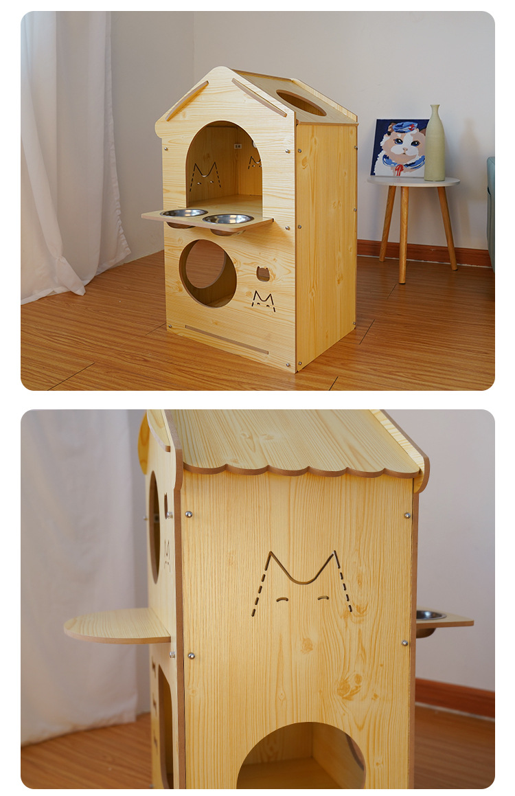新款独栋别墅宠物房木质猫狗通用猫窝狗窝宠物房单层双层饮食玩耍