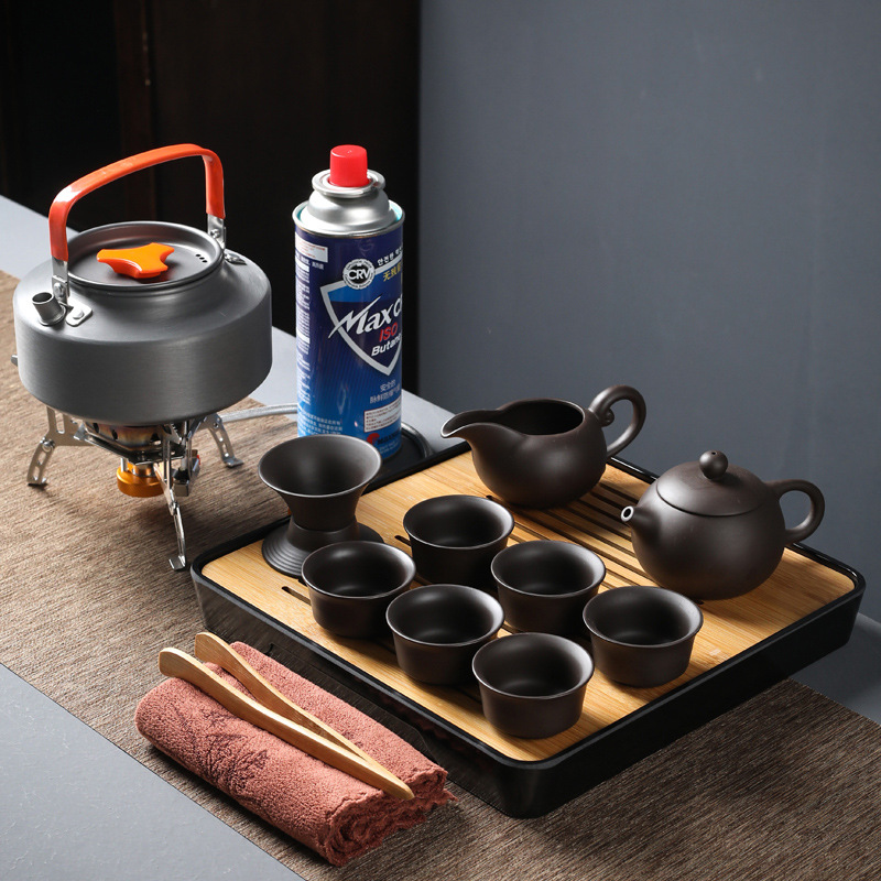 紫砂户外旅行功夫茶具套装便携煮茶炉六杯野外带烧水茶壶喝茶泡茶