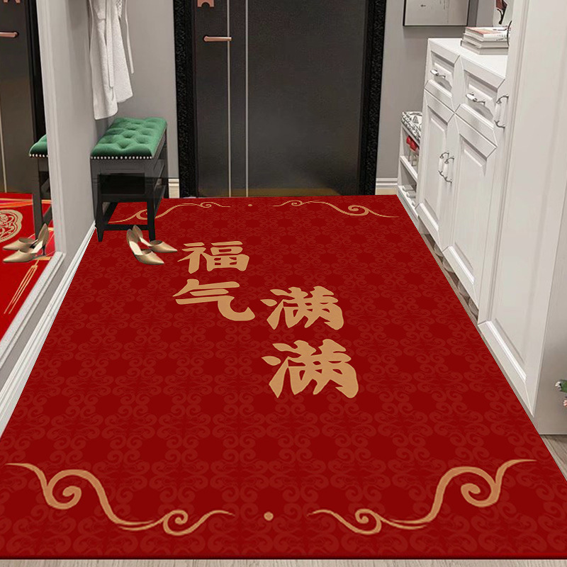 Festive Crystal Velvet Home Door Mat Red Safe Trip Home Entrance Foot Mat Housewarming Carpet Floor Mat