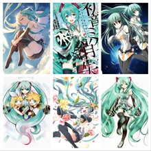 动漫初音未来蓝色双马尾女孩帆布画装饰墙壁艺术家居装饰