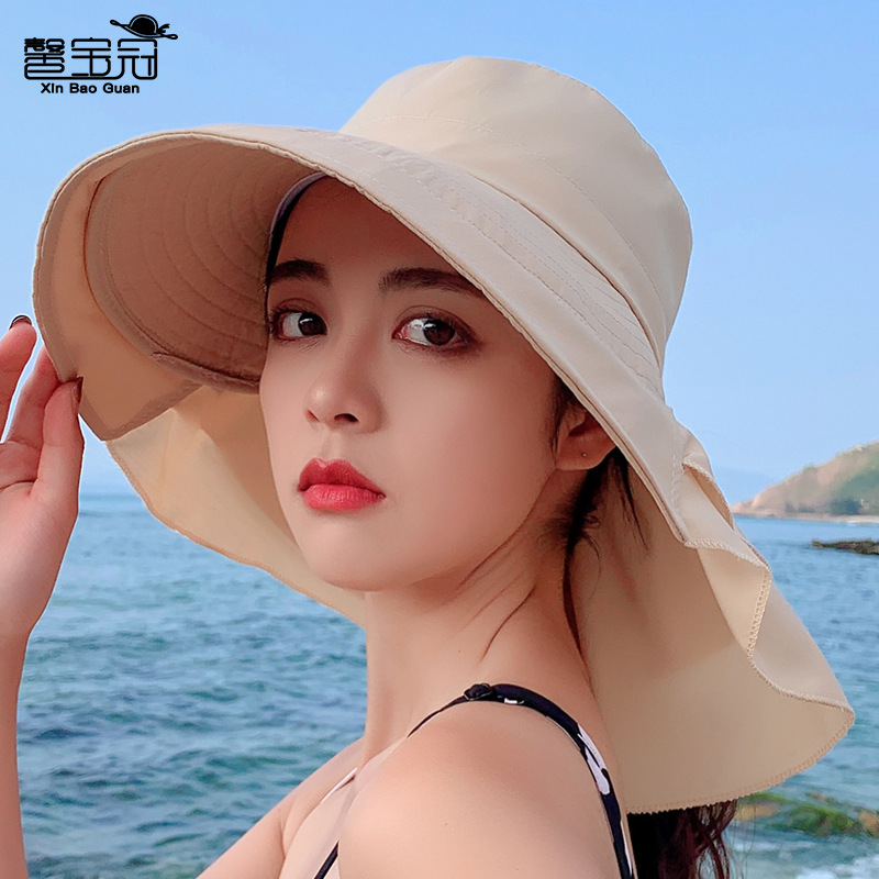 8062 New Hat Women's Summer Neck Protection Sun Protection Sun Hat Travel Big Brim Fisherman Hat Outdoor Riding Sun Hat