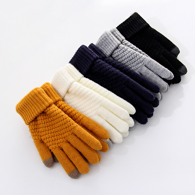 Winter Warm Touch Screen Gloves Knitted Wool Cold-Proof Cashmere Thickened Outdoor Riding Non-Slip Gloves for Men and Women