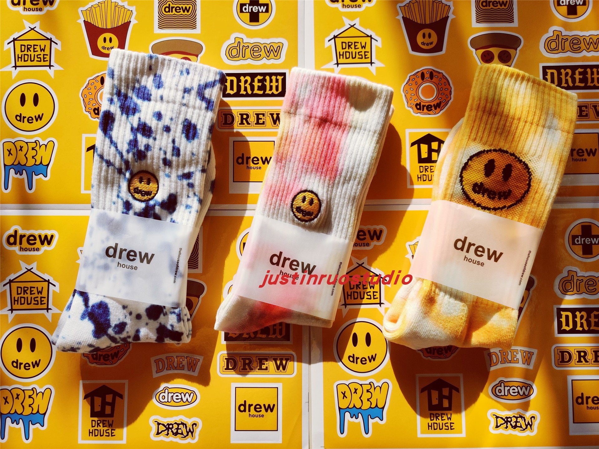 限时单双包邮17色drewhouse大笑脸袜子现货比伯同款中筒袜子-阿里巴巴