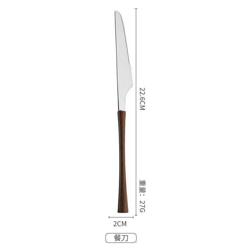 Imitation Wooden Handle Stainless Steel Knife, Fork and Spoon Western Creative Small Waist Stainless Steel Tableware Steak Knife, Fork and Spoon Suit