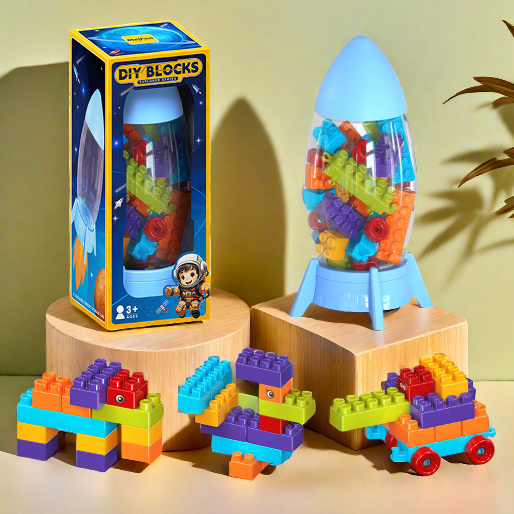 火箭收纳罐>跨境儿童手工diy拼装颗粒积木奖励小礼品益智玩具3岁