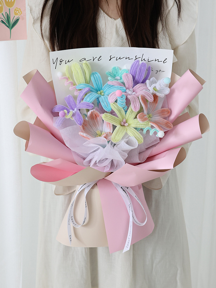 网红diy扭扭棒仿真郁金香花束马卡龙花艺包装纸材料包生日礼物女