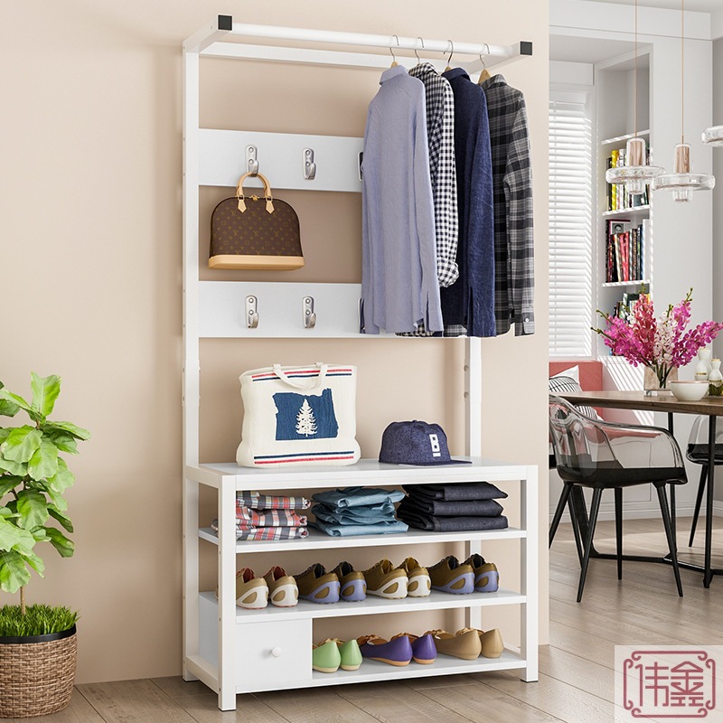 鞋柜家用带衣帽架门厅玄关置物架落地鞋架挂衣架组合进门口换鞋凳