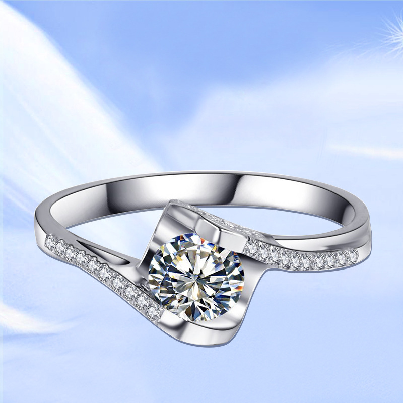 工厂直销莫桑钻石s952银戒指d色正品天使之吻钻戒50分1克拉女戒