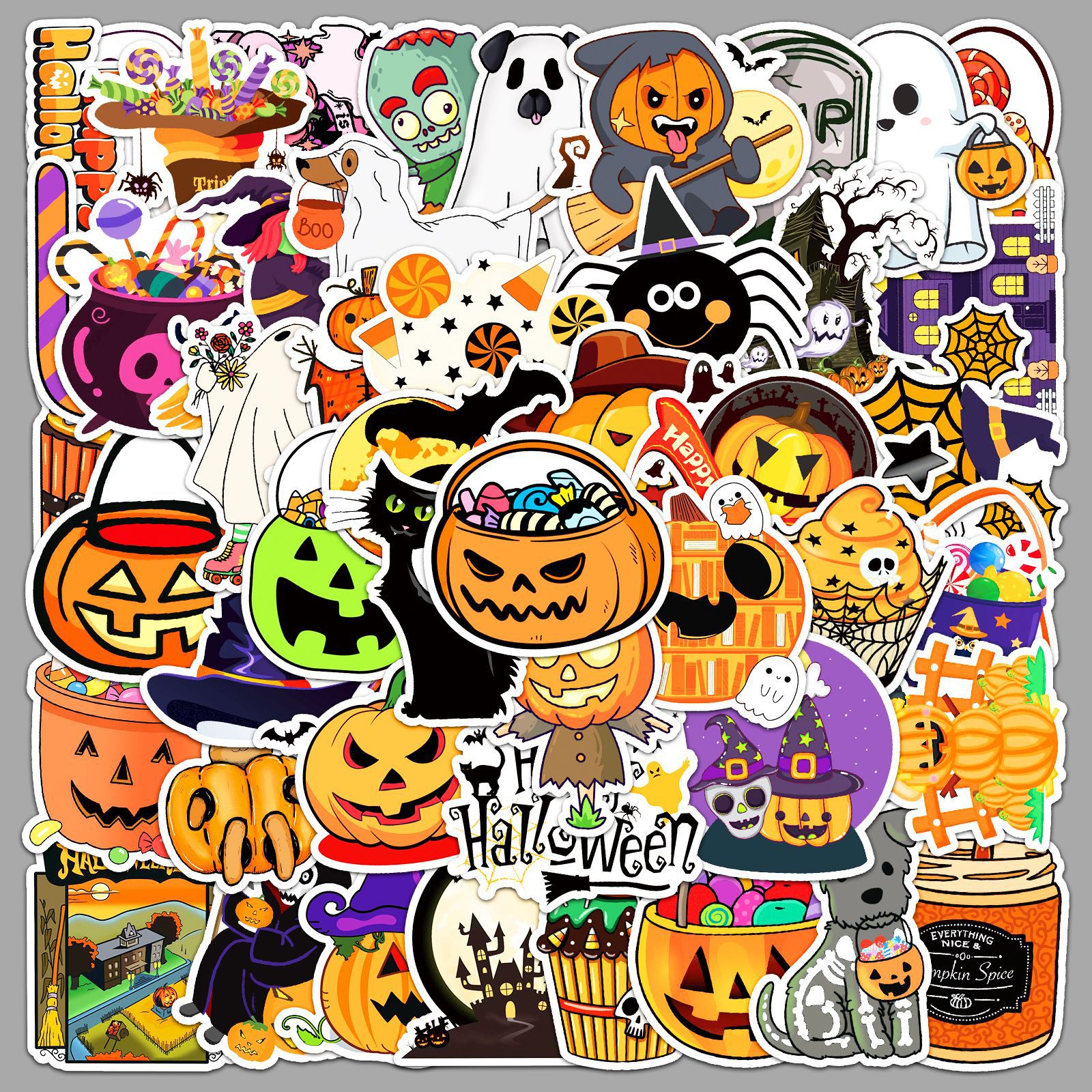 50张万圣节涂鸦个性跨境卡通节日创意装饰手机壳行李箱贴纸防水