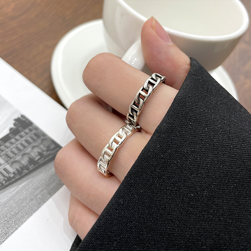 Zhiyun Pig Nose 925 Silver Ring Female Ins Style Simple Personality Hand Jewelry Trendy Open Ring Does Not Fade Niche