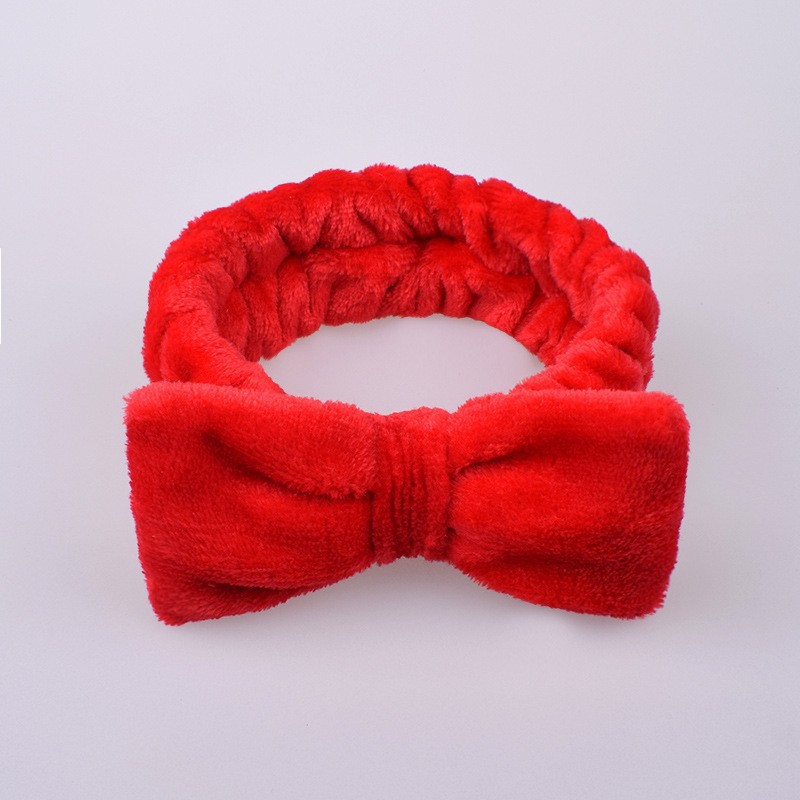 Simple Solid Color Coral Fleece Bow Hair Band Plush Headband Women's Makeup Remover Washing Face Hair Band Beauty Elastic Hair Accessories