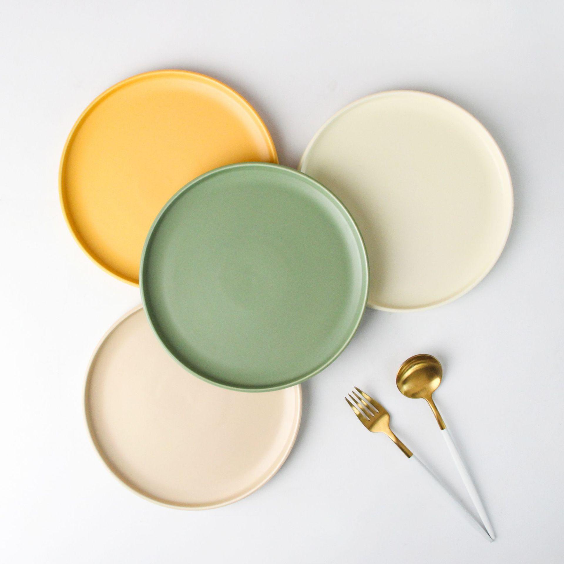 北欧餐具牛排盘哑光色釉家用奶白色托盘ins风 西餐盘百圆形陶瓷盘