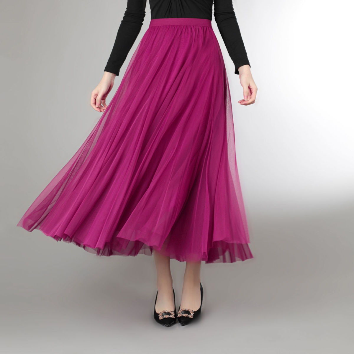 10片拼接720度大摆网纱舞蹈裙广场交际舞高腰长裙纯色演出半身裙