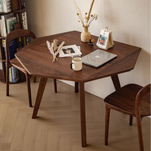 变形组合方桌折叠餐桌可八角餐桌椅胡桃木全伸缩圆桌两用北欧实木