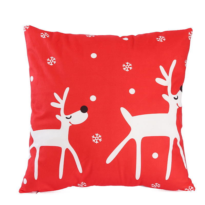 Christmas New Pillowcase Cotton Linen Printed Red Letter Elk Pillowcase Simple Style Pillowcase Factory Wholesale