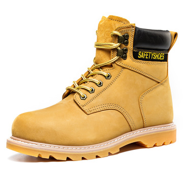 新款劳保鞋钢头防砸防刺穿防护鞋 头层牛皮高帮时尚休闲马丁靴