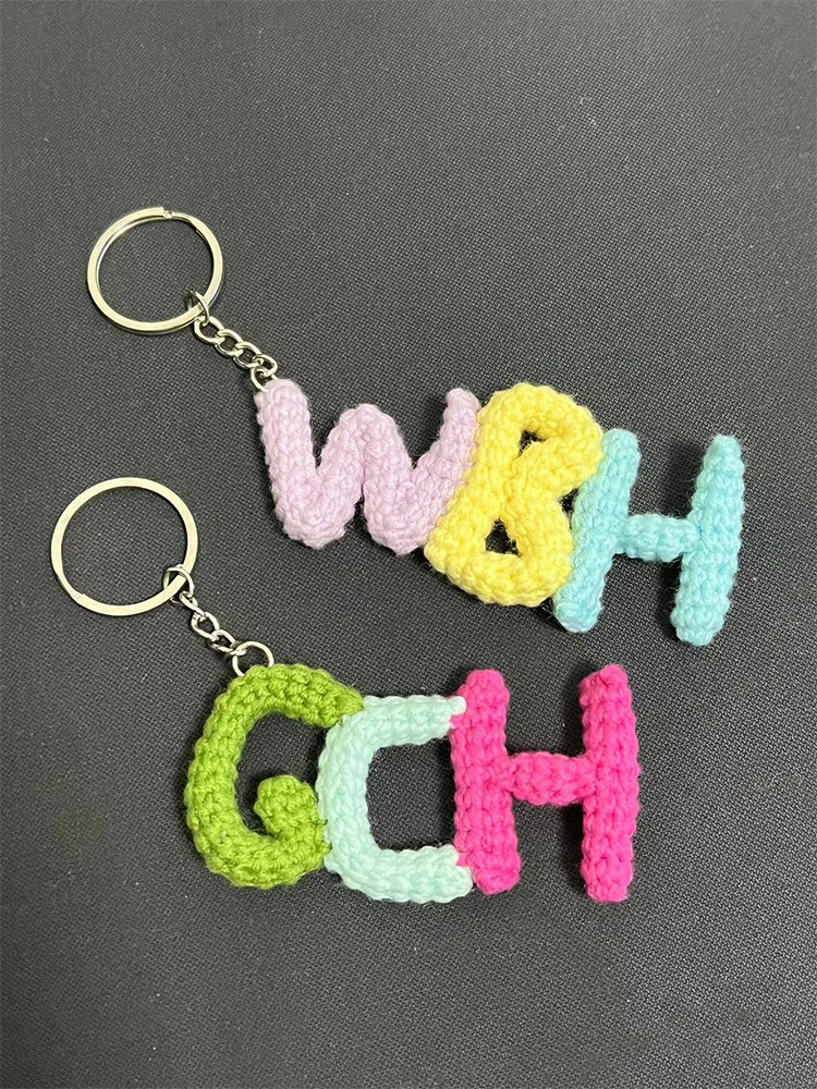慕夏手创自制毛线钩针字母拼音编织diy材料包情侣挂件钥匙扣礼物
