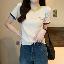 短袖t恤女小个子2025春夏新款设计感修身内搭针织上衣正肩打底衫