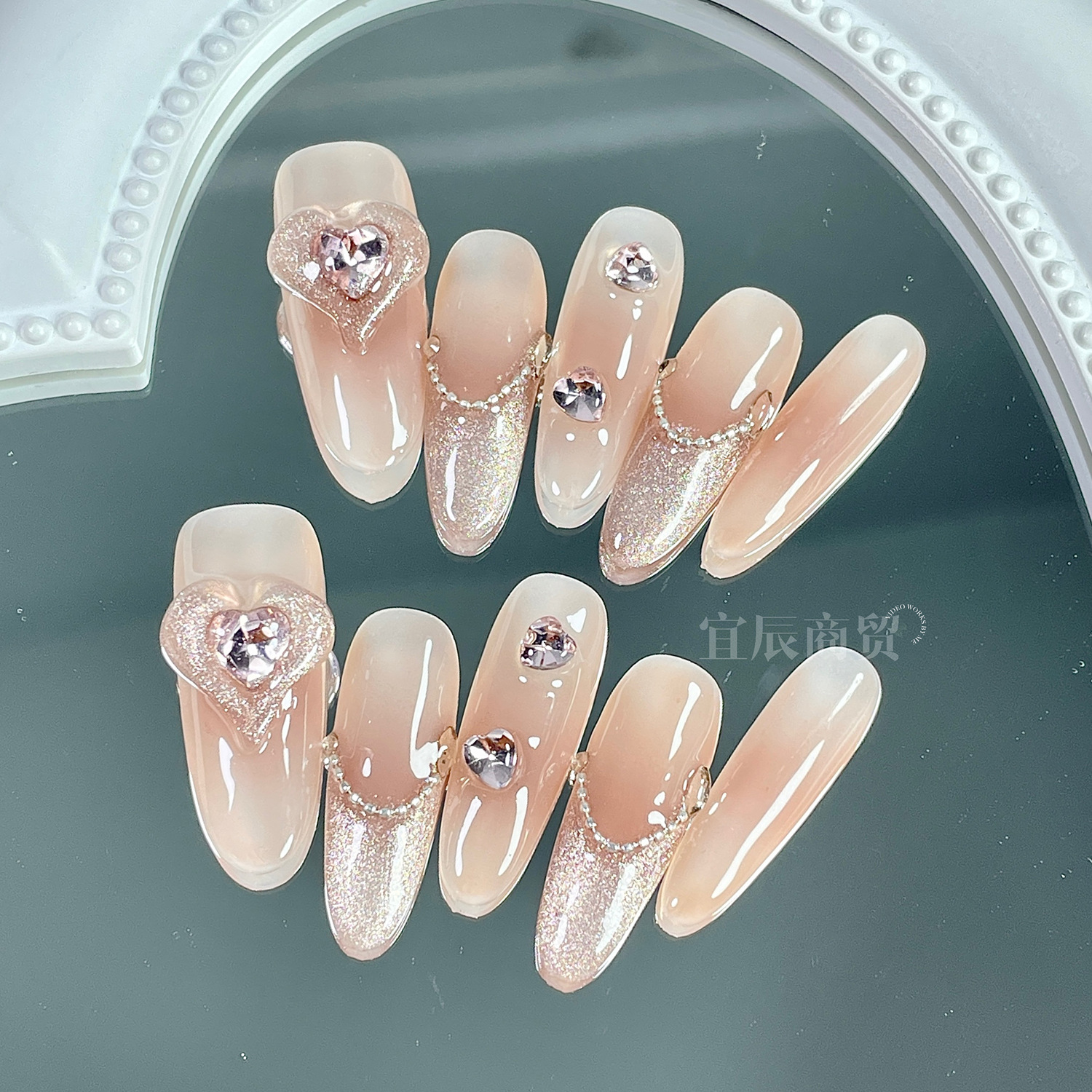 手工制作爱心法式猫眼穿戴甲光滑质感精品美甲不伤手一件代发甲片-阿