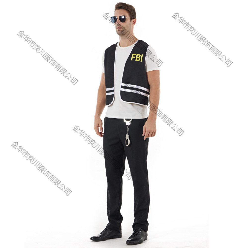 万圣节服装大人演出服男成人新款fbi夹克成人扮演服 警察套装服