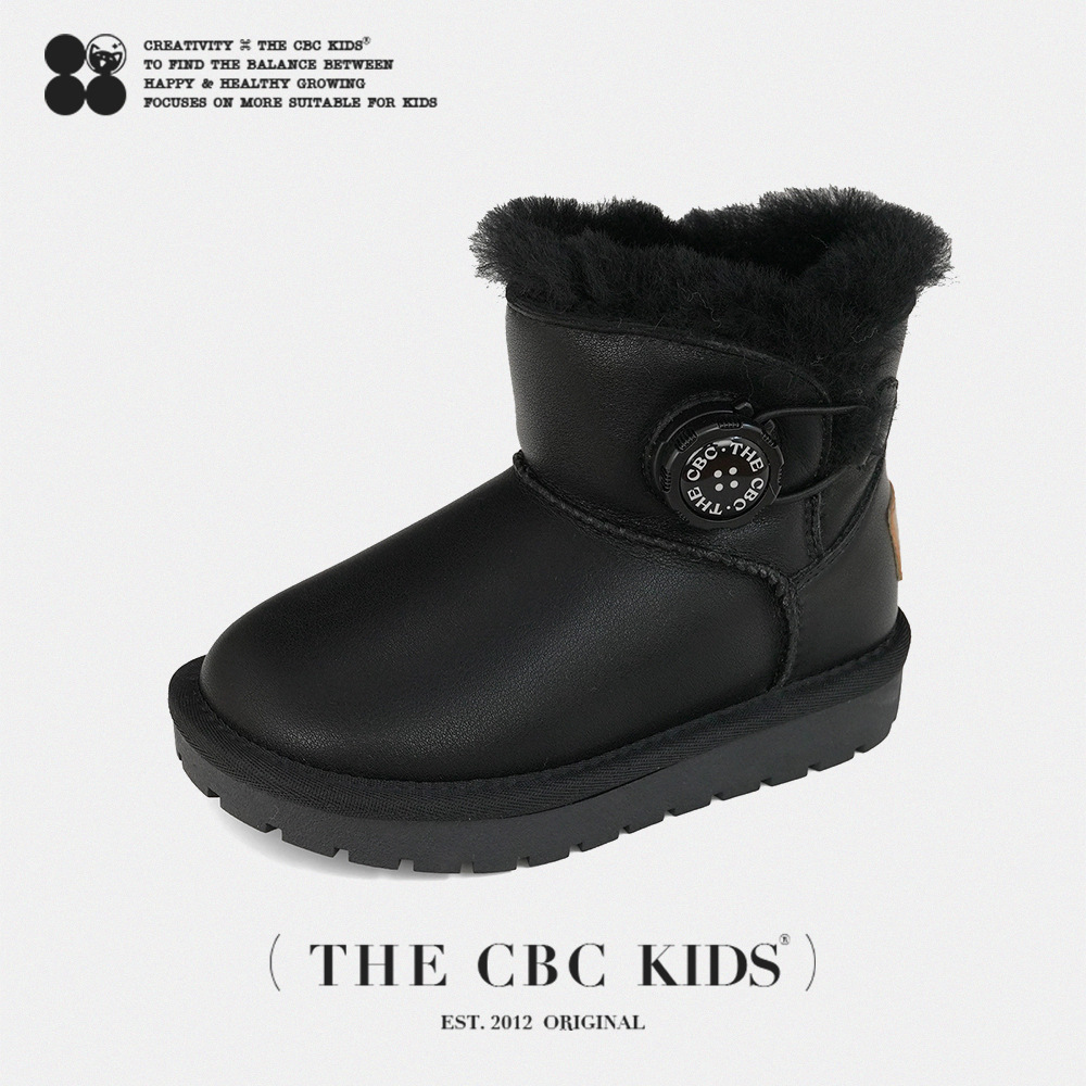 Thecbc [Australian Wool] Children's Snow Boots 2023 Winter New Rotating Buckle High-Top Boys and Girls Velvet Cowhide