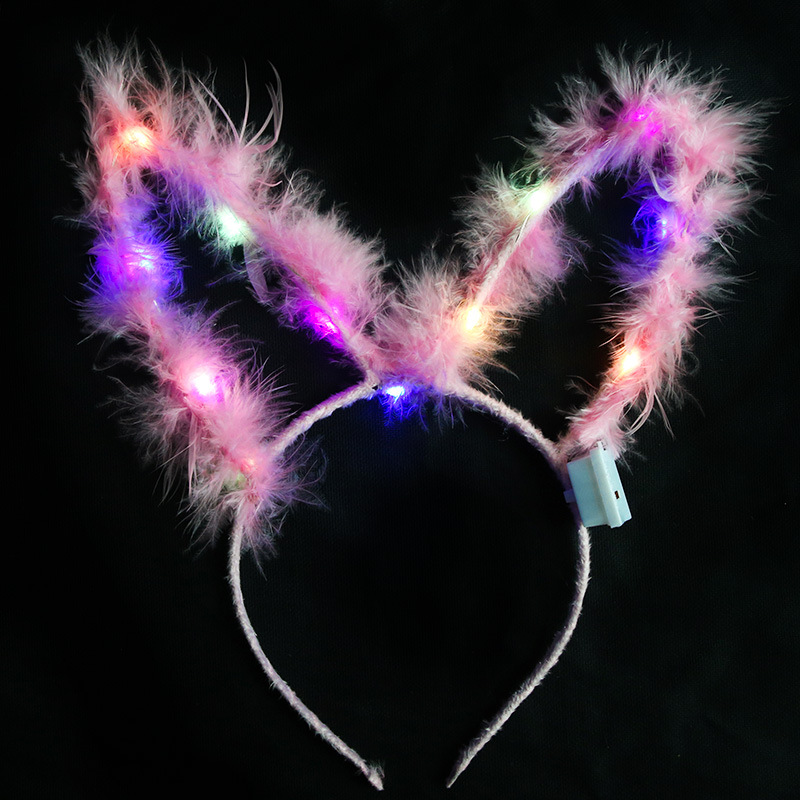 Luminous Headband Stall Night Market Toy Hair Accessories Yiwu Feather Rabbit Ears Headband Plush Headdress Push Hairpin