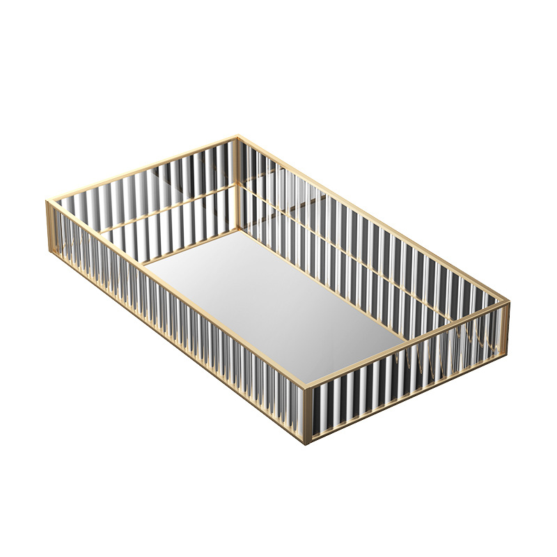 Striped Glass Storage Tray Desktop Sundries Organizer Cosmetics Storage Box Cake Coffee Tray Light Luxury Ornaments