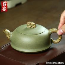 宜兴纯全紫砂壶名家柱础壶豆青砂绞泥泡茶壶单壶茶具套装