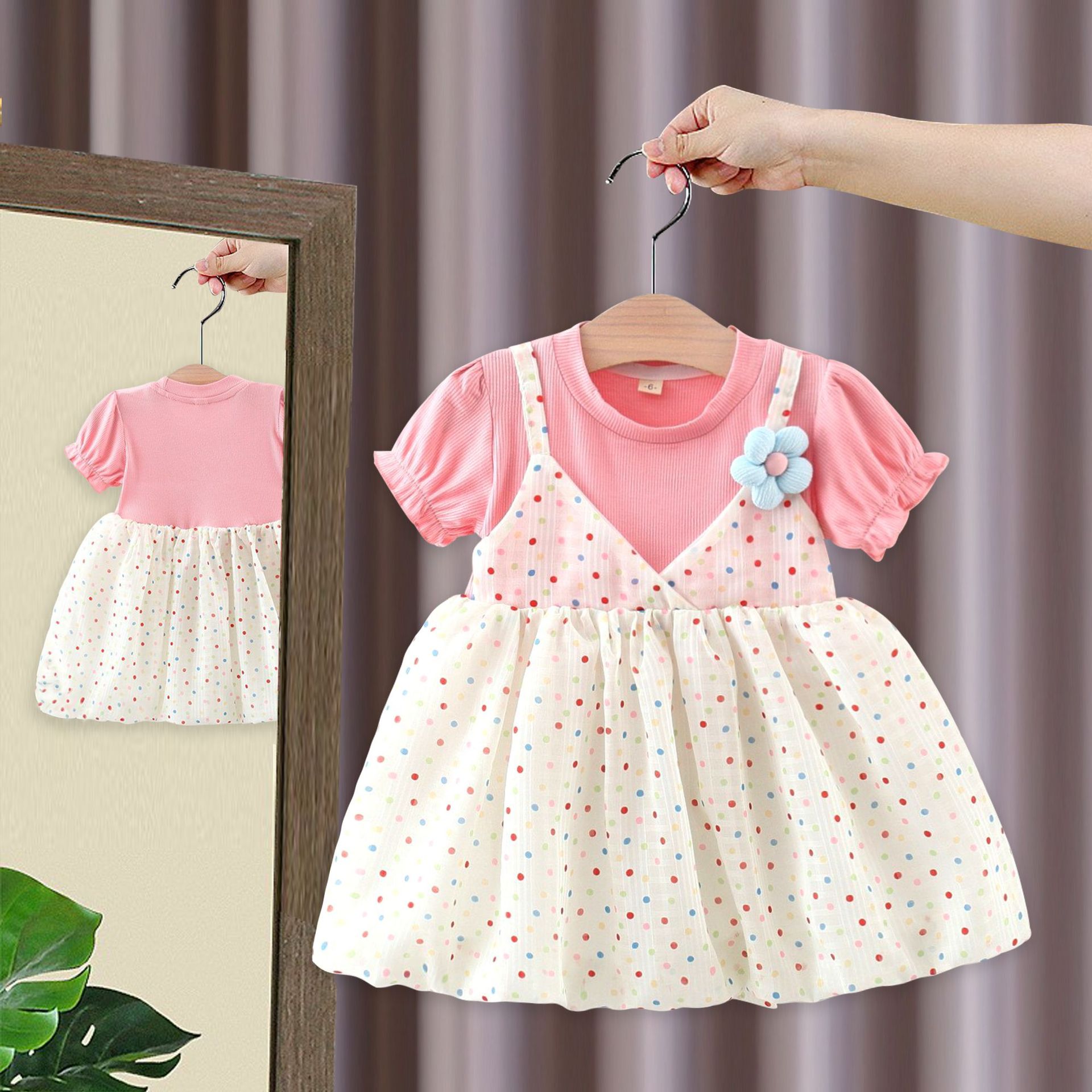 女童连衣裙2024夏季新款小女孩拼接假二件公主裙宝宝洋气衣服4836