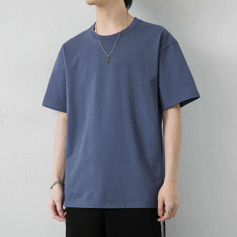 Men's T-shirt Short Sleeve 2023 New Summer round Neck Couple Wear Half Sleeve T-shirt Men's and Women's Bottoming Shirt T Klein Blue