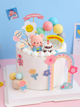 儿童卡通蛋糕装饰粉蓝派对帽小熊玩偶摆件男孩女孩生日甜品插牌
