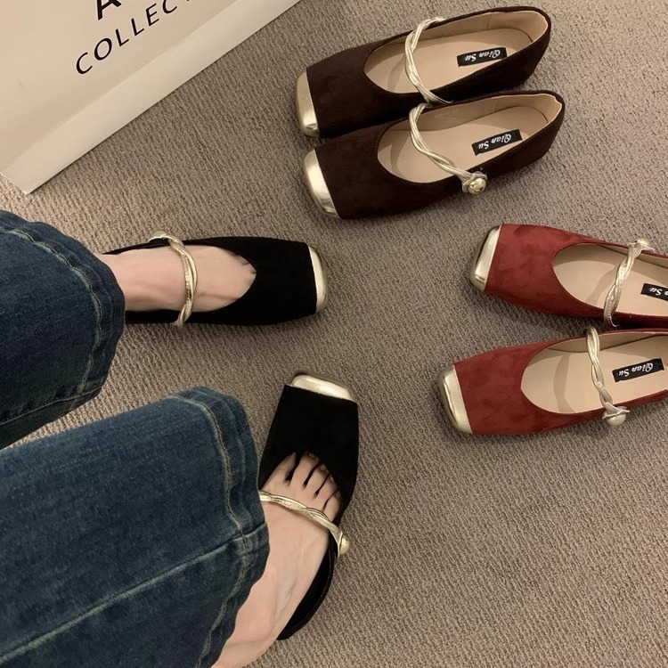 法式复古拼接方头平底玛丽珍鞋女鞋子时尚休闲温柔晚晚鞋通勤单鞋