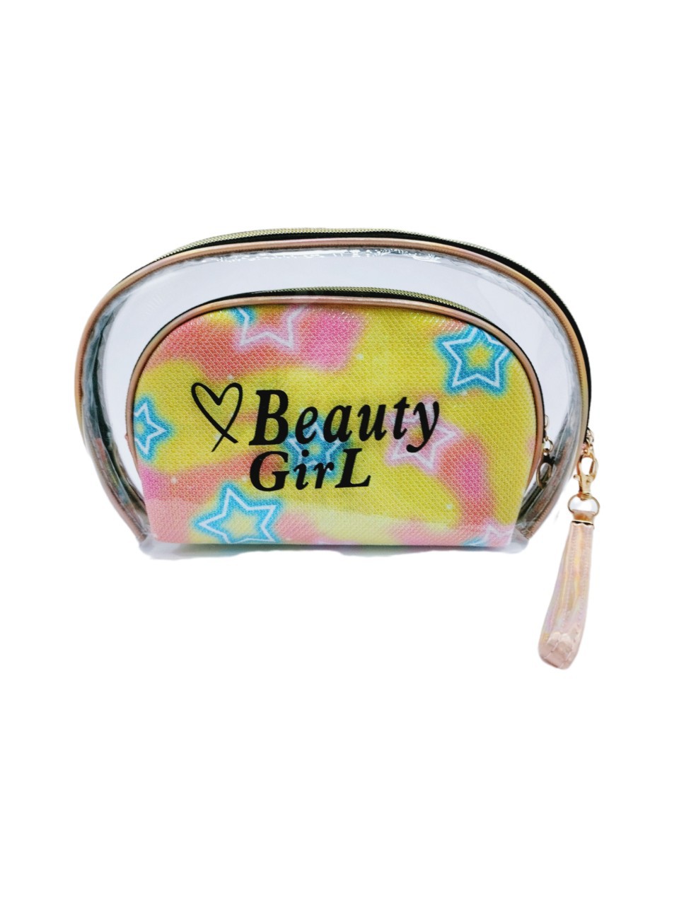 Cross-Border New Arrival Transparent PVC Semicircle Two-Piece Set Cosmetic Bag Female Shell Clutch Washing and Makeup Bag Portable Waterproof Water Resistant Cosmetic Bag Wholesale