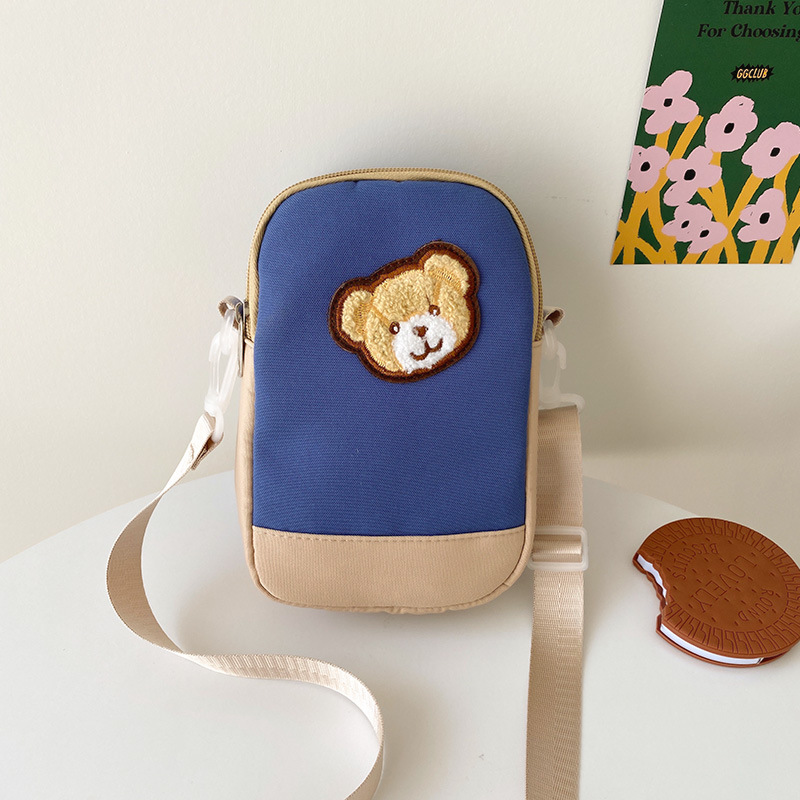 Foreign Trade 2023 New Canvas Bag Korean Fashion Casual Pouch Simple Bear Contrast Color One-Shoulder Crossboby Bag Women